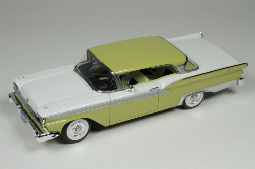 1 1959 FORD FAIRLANE,, TWO-DOOR SEDAN. LTD: 240. WHITE & INCA GOLD. IN STOC