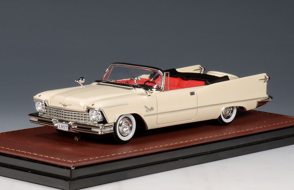 GLM: 1957 IMPERIAL CROWN, OPEN CONVERTIBLE, DESERT BEIGE WITH A BURGUNDY RED INTERIOR.