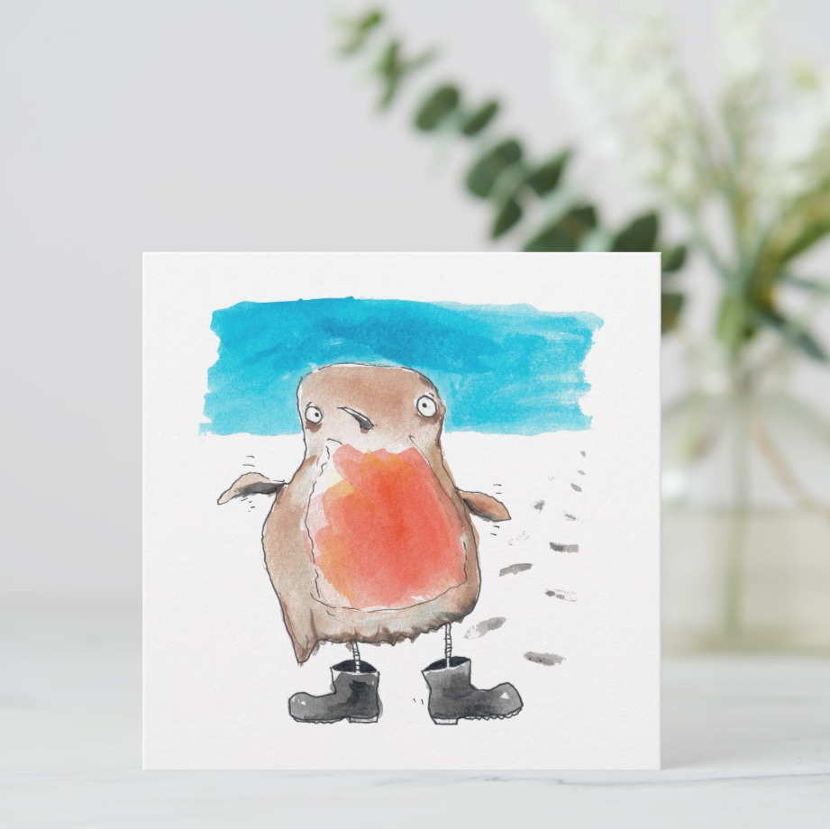 Little Robin in Wellies Greeting Card