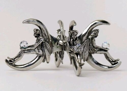 Crystal ball stand - fairy & crescent moon design, in metal with crystal details