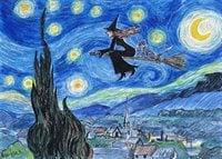 Flying on a starry night - art print