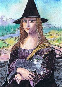 Witch Mona and her cat Lisa - Art print