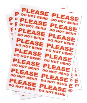 Mediasave - PLEASE DO NOT BEND labels in various sizes printed in waterproof ink.