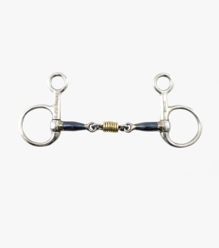 Premier Equine Blue Sweet Iron Hanging Cheek with Brass Alloy Roller Link
