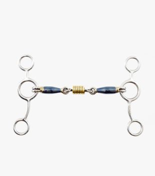Premier Equine Blue Sweet Iron Tom Thumb Bit With Brass Alloy Roller Link
