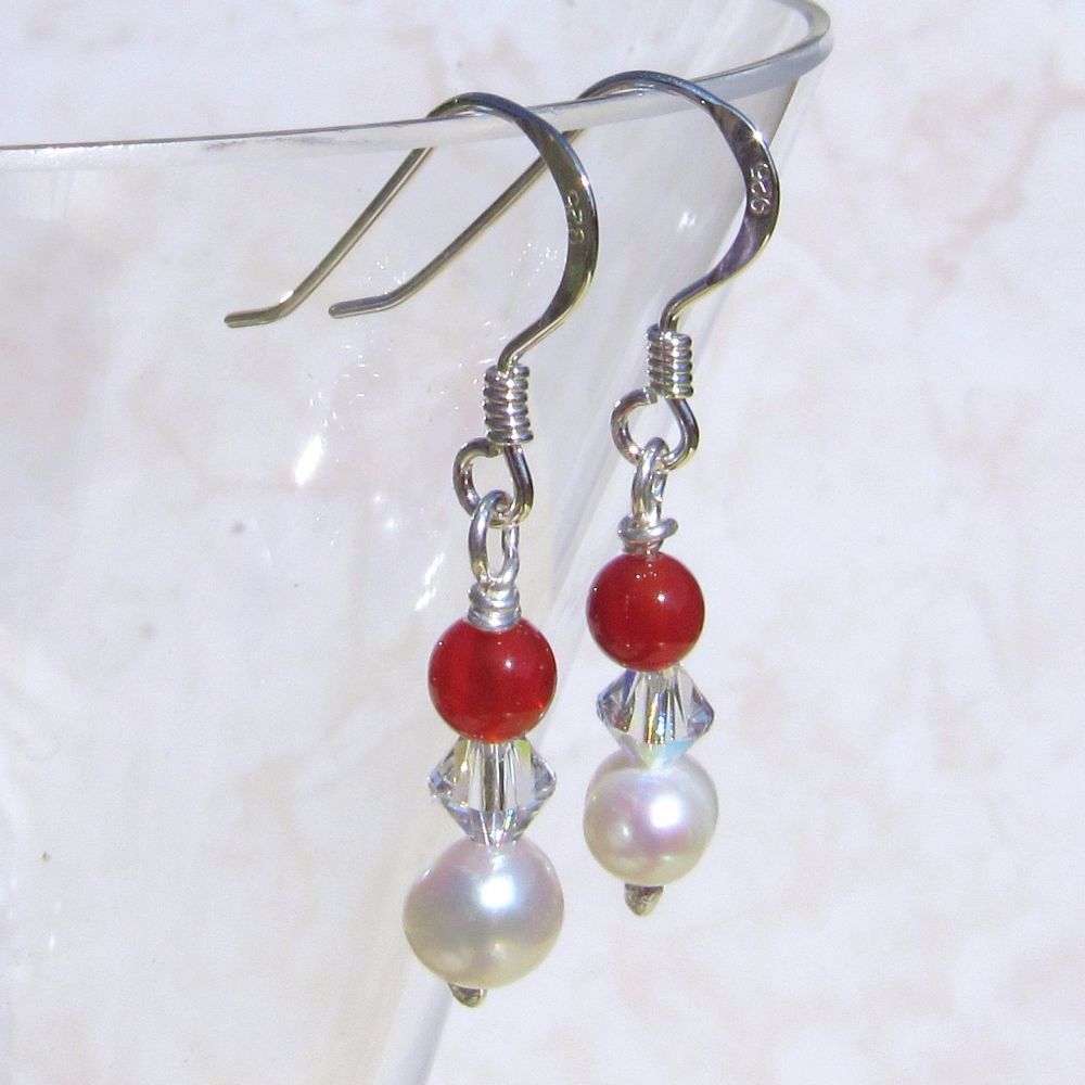 Red, Pearl and Swarovski Drops - BCE17
