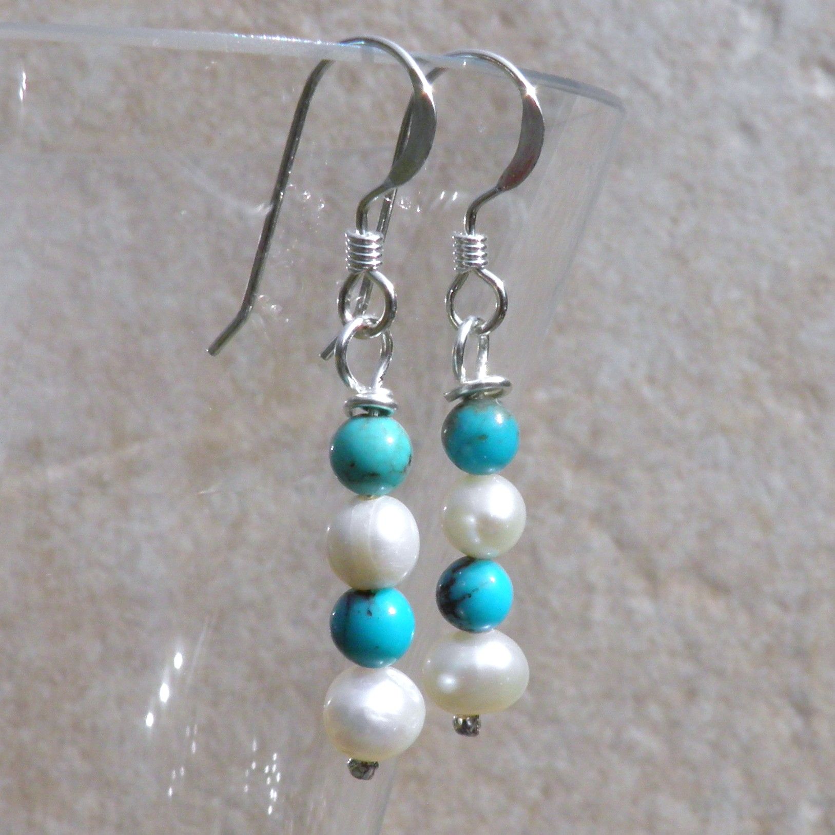 Silver Pearl and Turquoise Earrings - BCE11