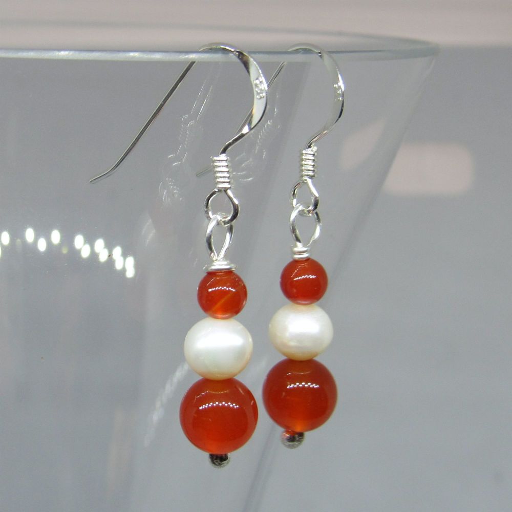 Red Agate and Pearl Drops - BCE17H