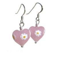 Pink Daisy Murano Glass Earrings - MGE9d