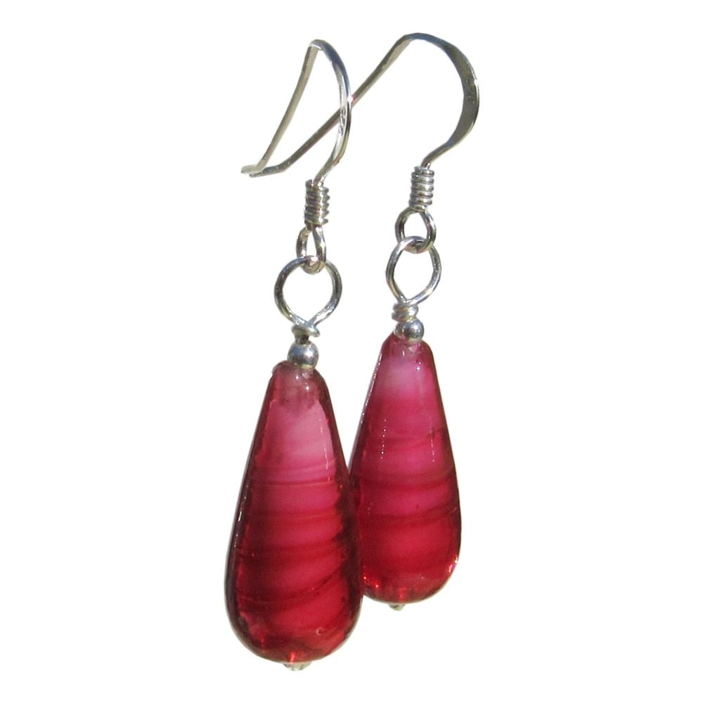 Raspberry Red Teardrop Murano Earrings - MGE4ra