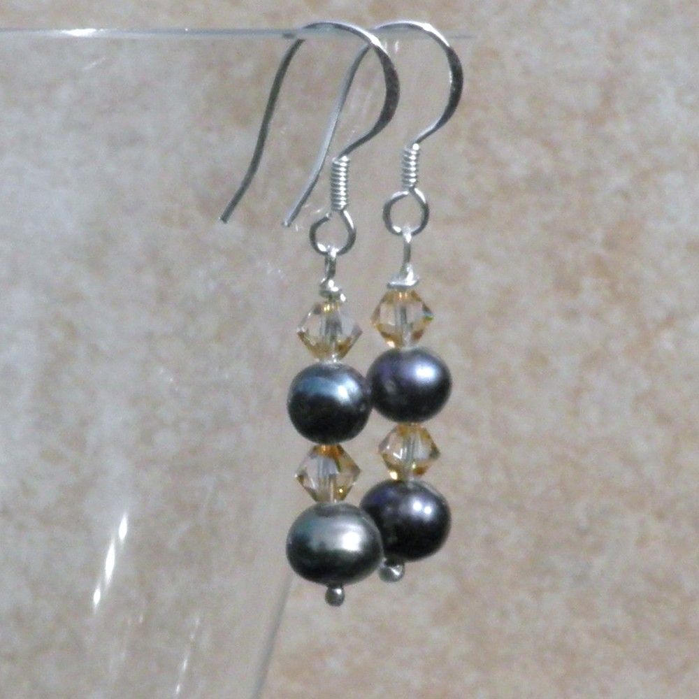 Pearls Drop Earrings with Silver and Swarovski - CCE8