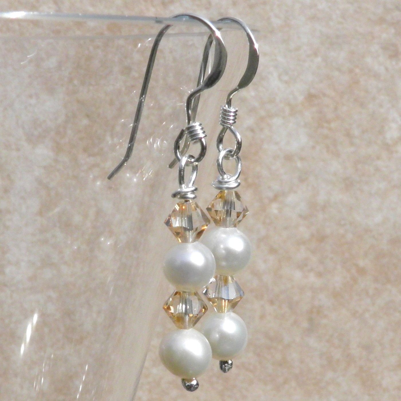 Pearl Earrings Cream and Swarovski Crystal - CCE2