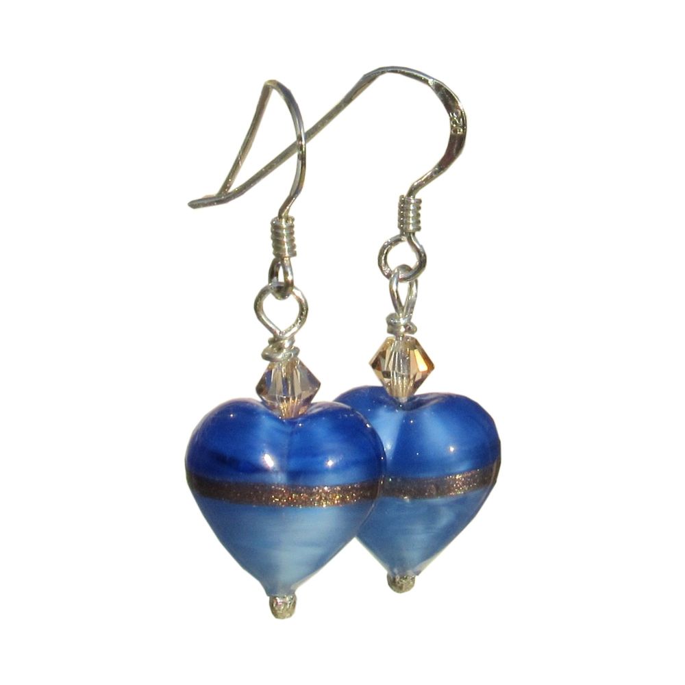 Provence Blue Gold Heart Earrings - MGE10