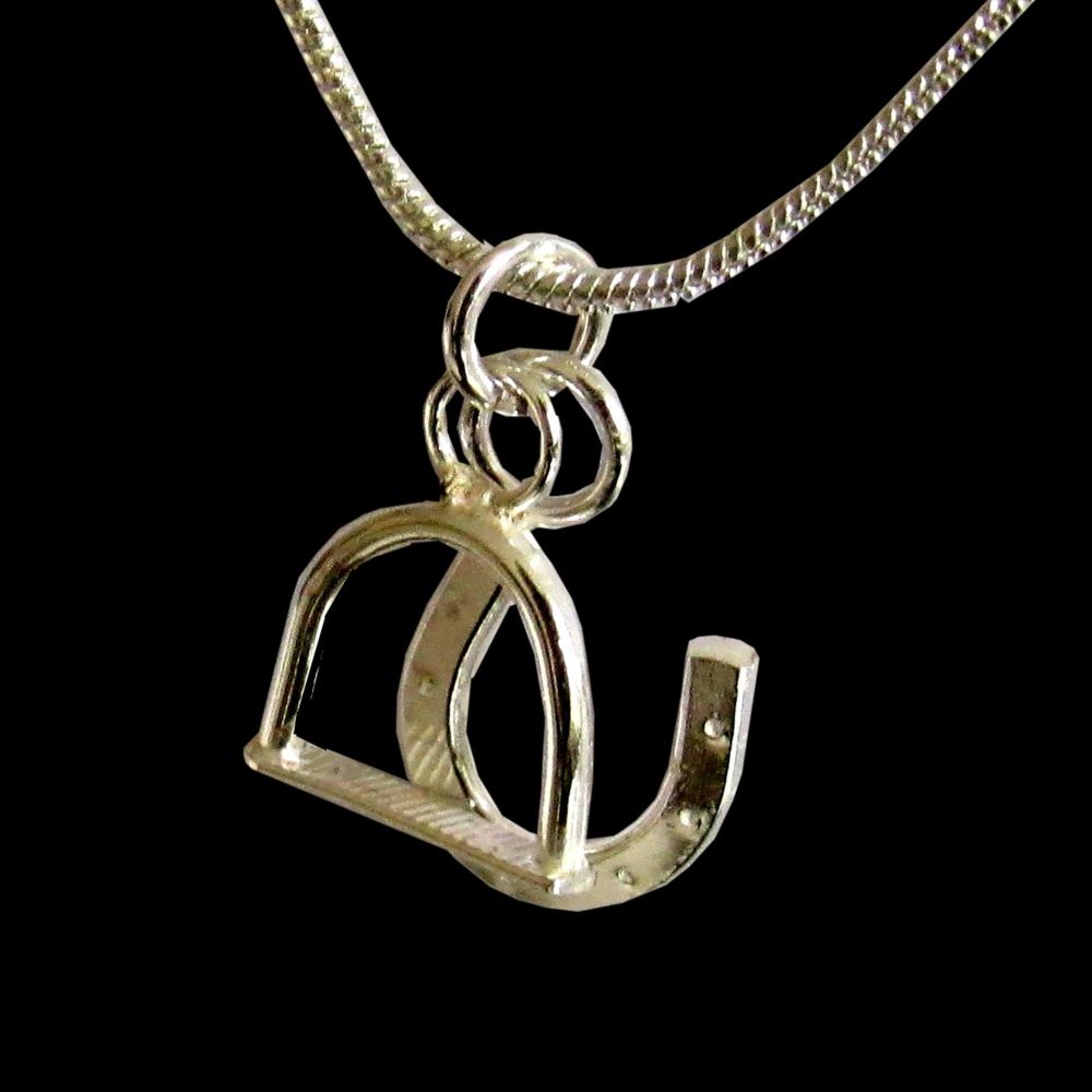 Silver Stirrup and Horseshoe Charm Necklace - HCP2H