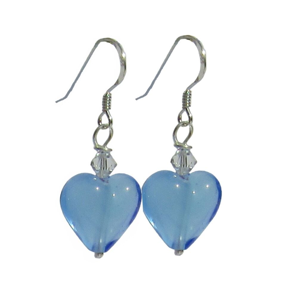 Pale Blue Murano Heart Earrings - MGE10Car13