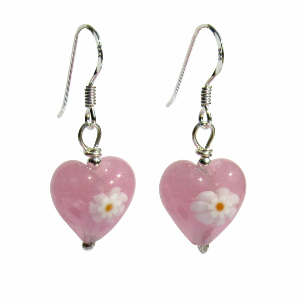Pink Daisy Murano Glass Earrings - MGE9d
