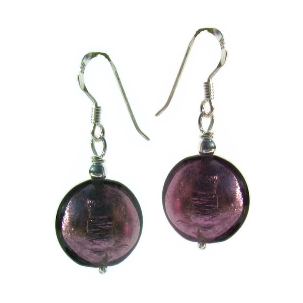Amethyst 14mm Oval Murano Earrings - MGE1l