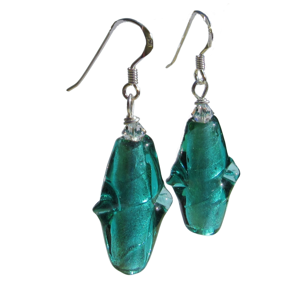 Green Murano Tube Silver Earrings - MGE3T
