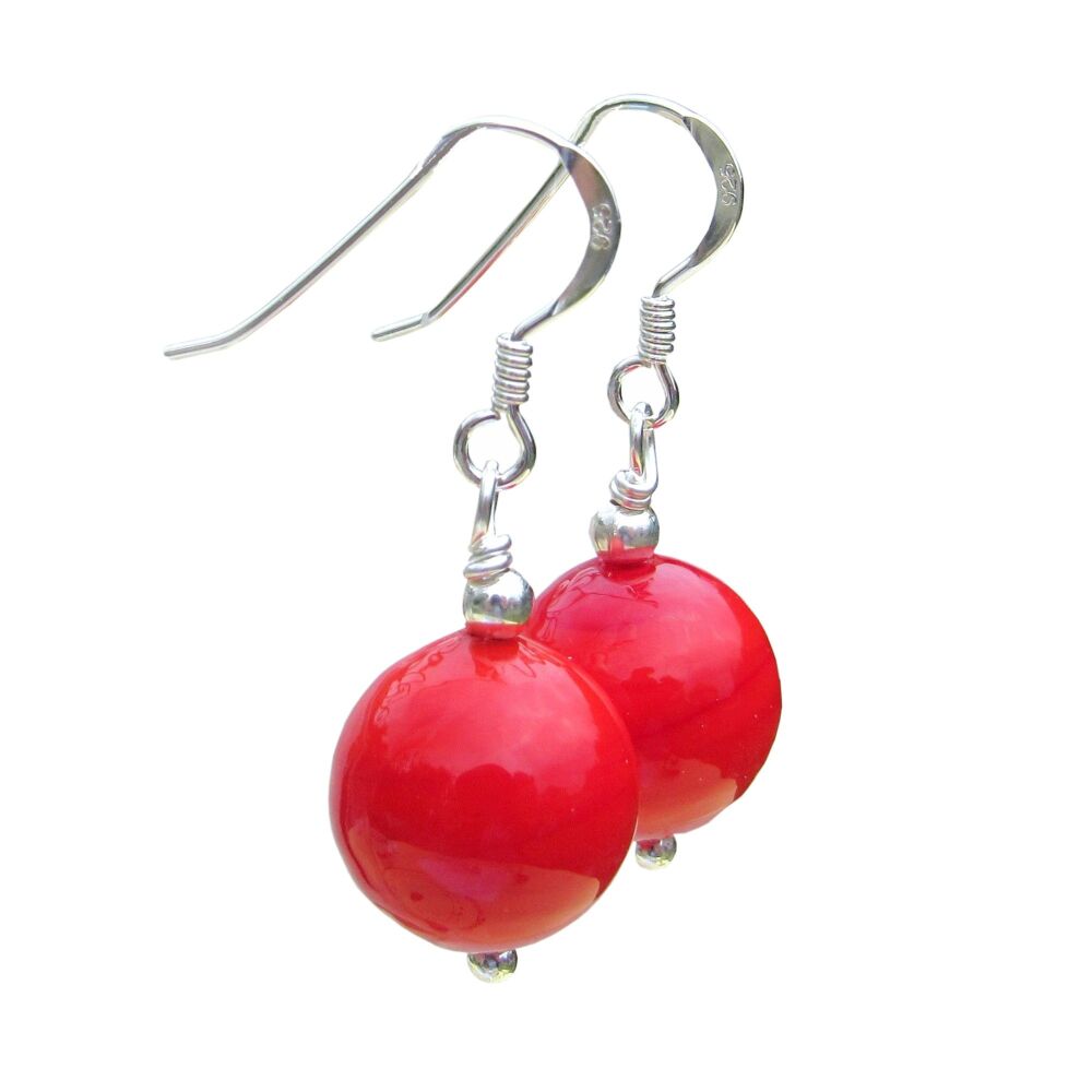 Red Round Silver Murano Earrings -MGER4
