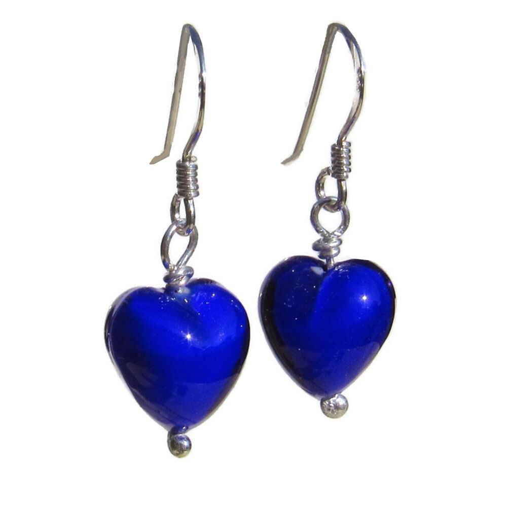 Dark Blue 10mm Murano Hearts Earrings - MGE10Carm