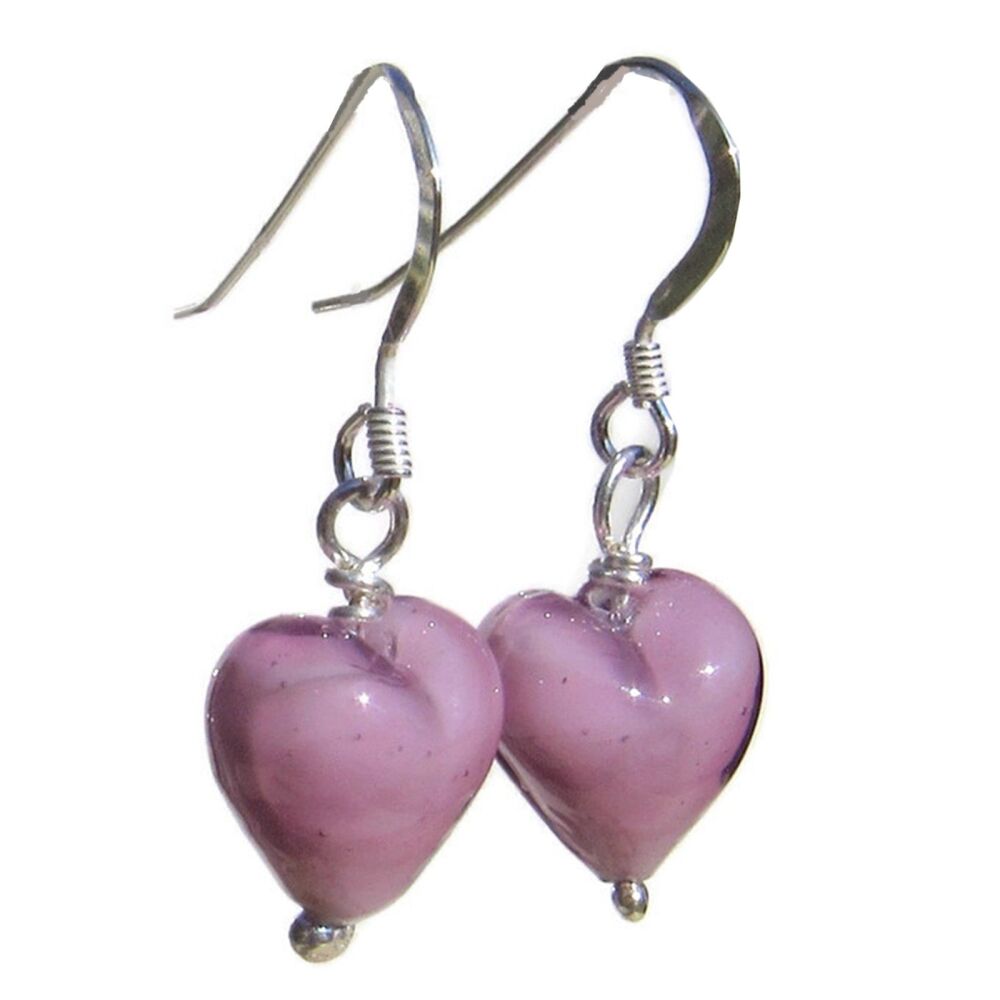 10mm Pink Murano Hearts Earrings - MGE9Carm