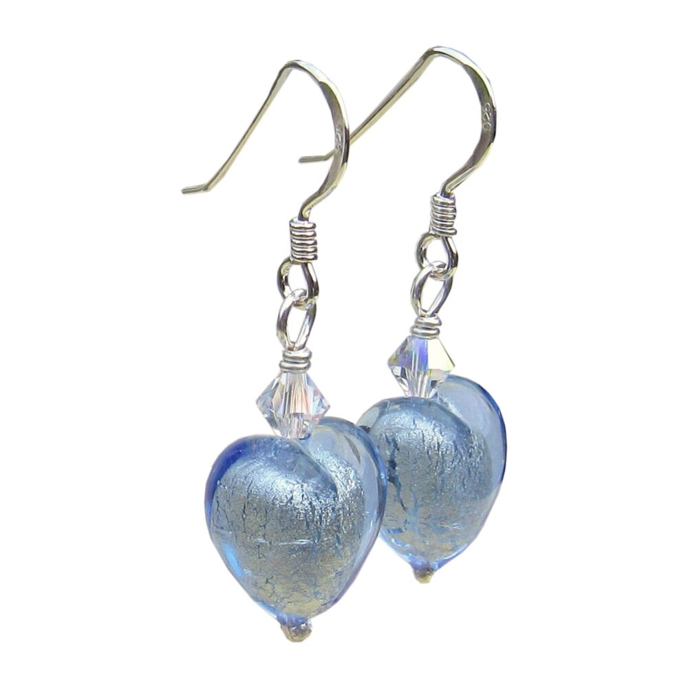 12mm Blue Murano Glass Heart Earrings - MGE10WG