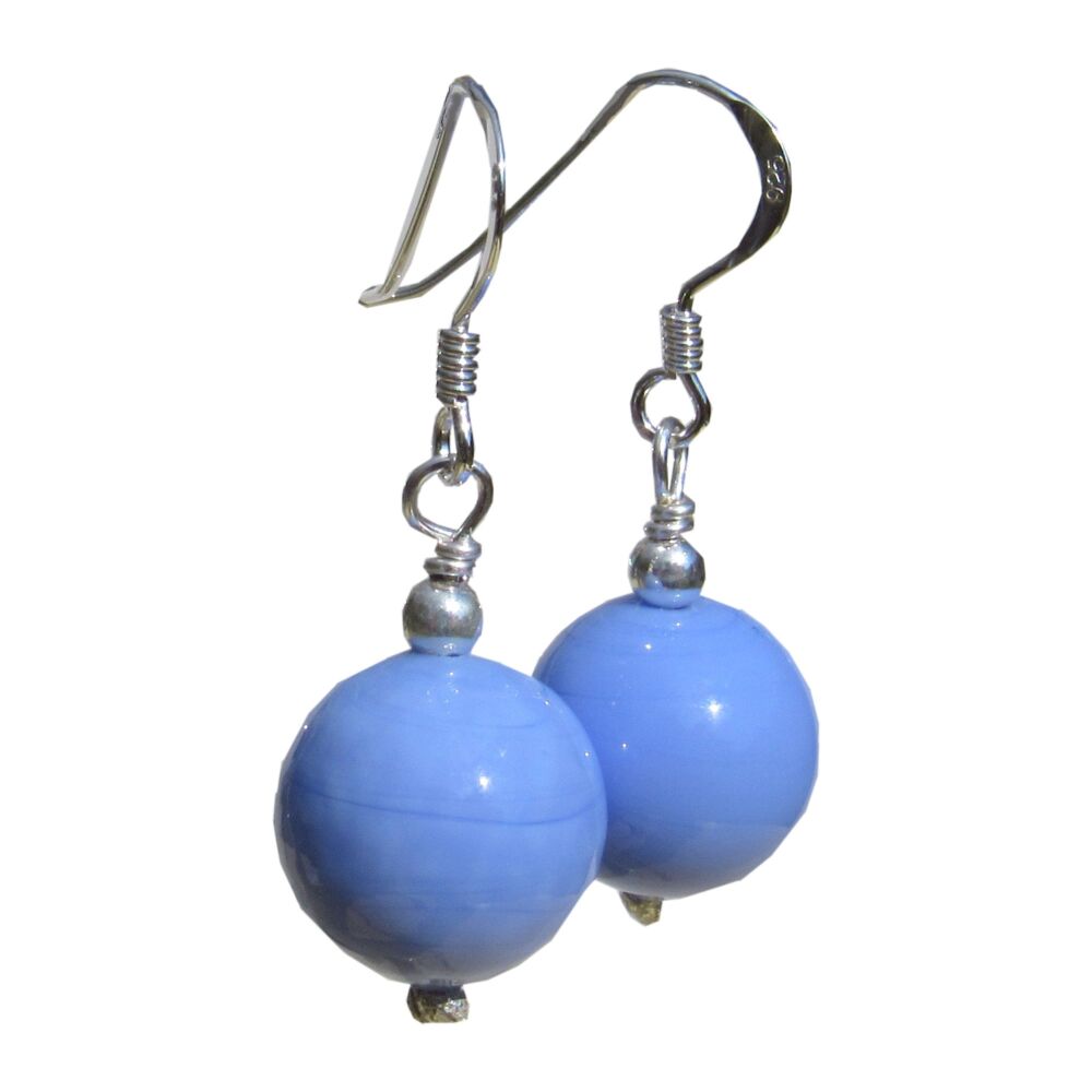 Light Blue Round Silver Murano Earrings -MGER10b