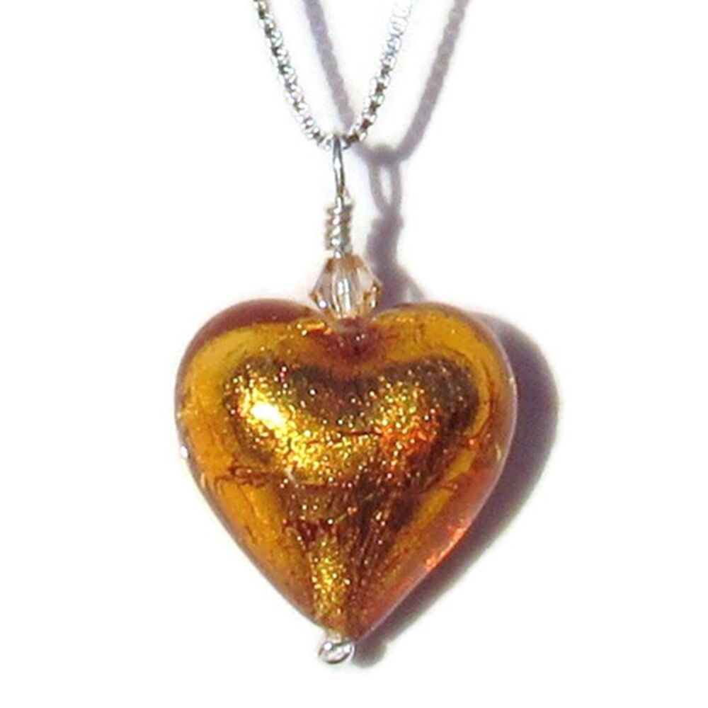 Topaz Gold 18mm Murano Heart Necklace - MGPA6