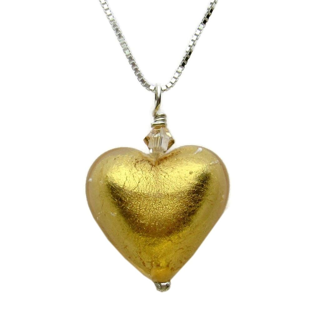Light Yellow, Gold 18mm Murano Heart Necklace - MGPA5