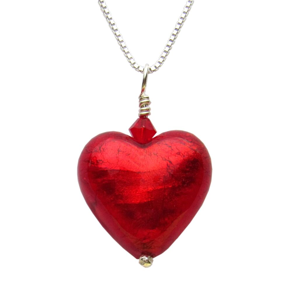 18mm Murano Flame Red Heart  Necklace- MGPA4H