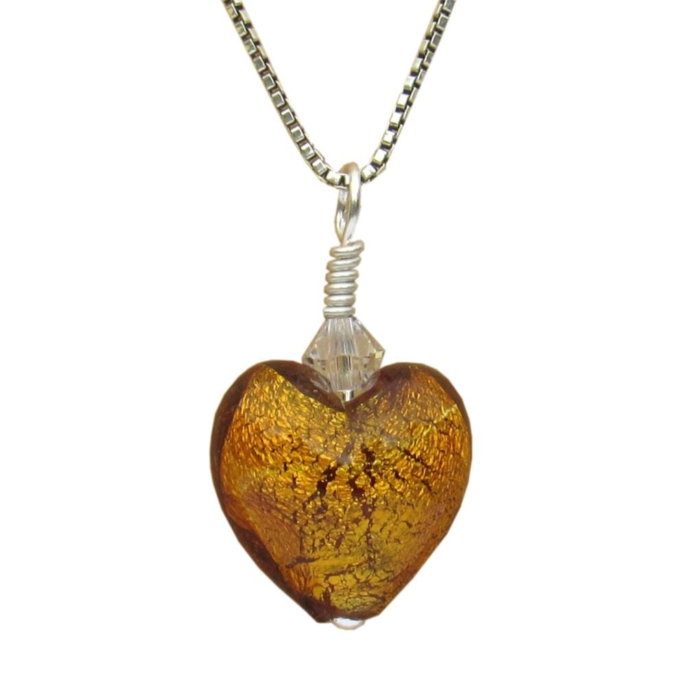 13mm Amber Yellow Heart Murano Necklace - MGPA2A