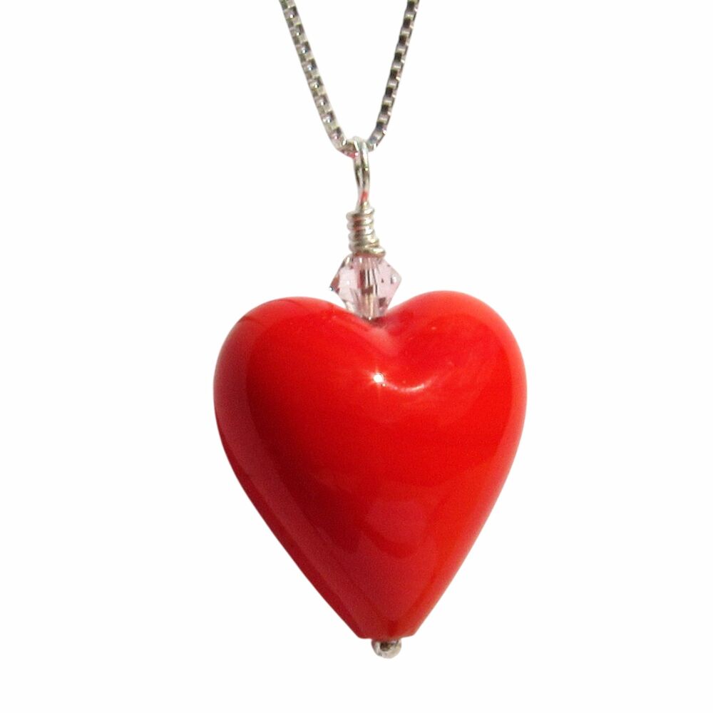 Sterling Silver Orange Murano Heart Necklace - MGPA16H