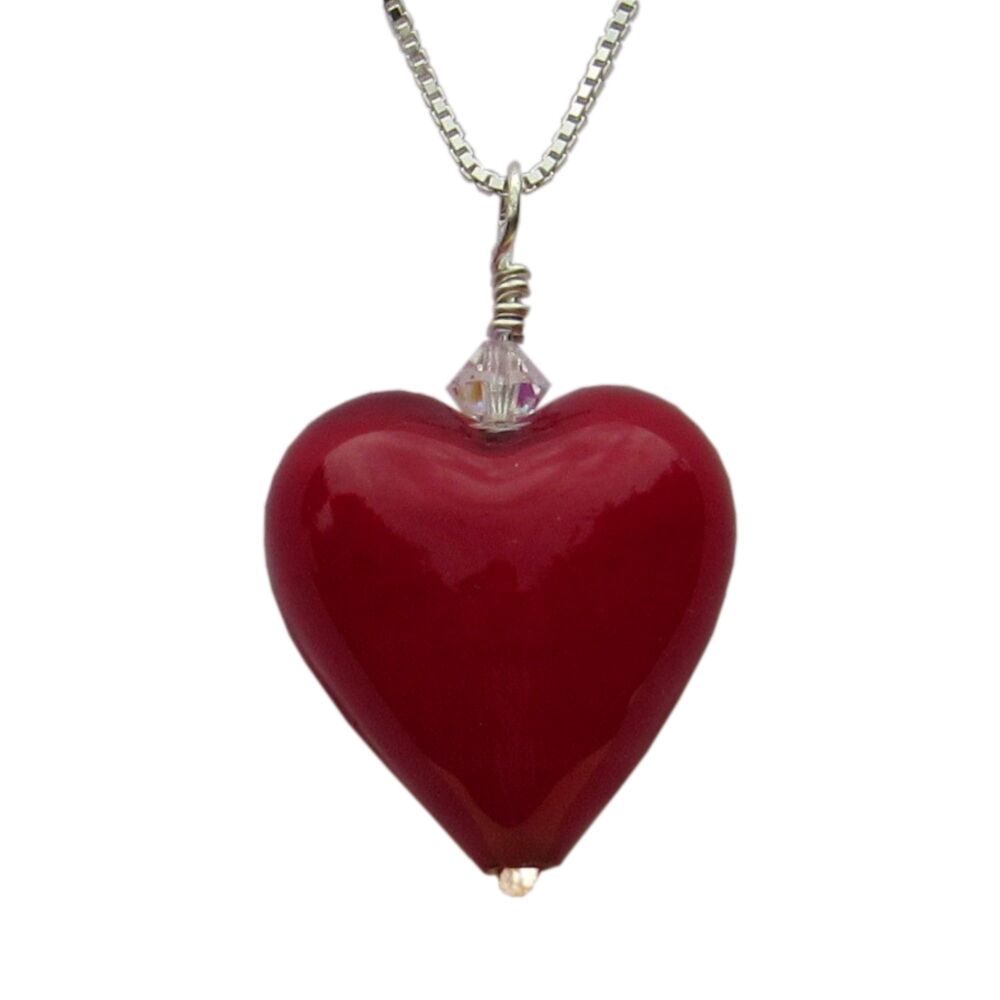 20mm Ruby Red  Murano Heart Necklace- MGPA4rH