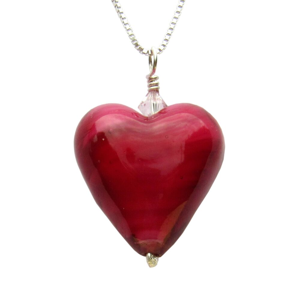 20mm Raspberry Red  Murano Heart Necklace- MGPA4raH
