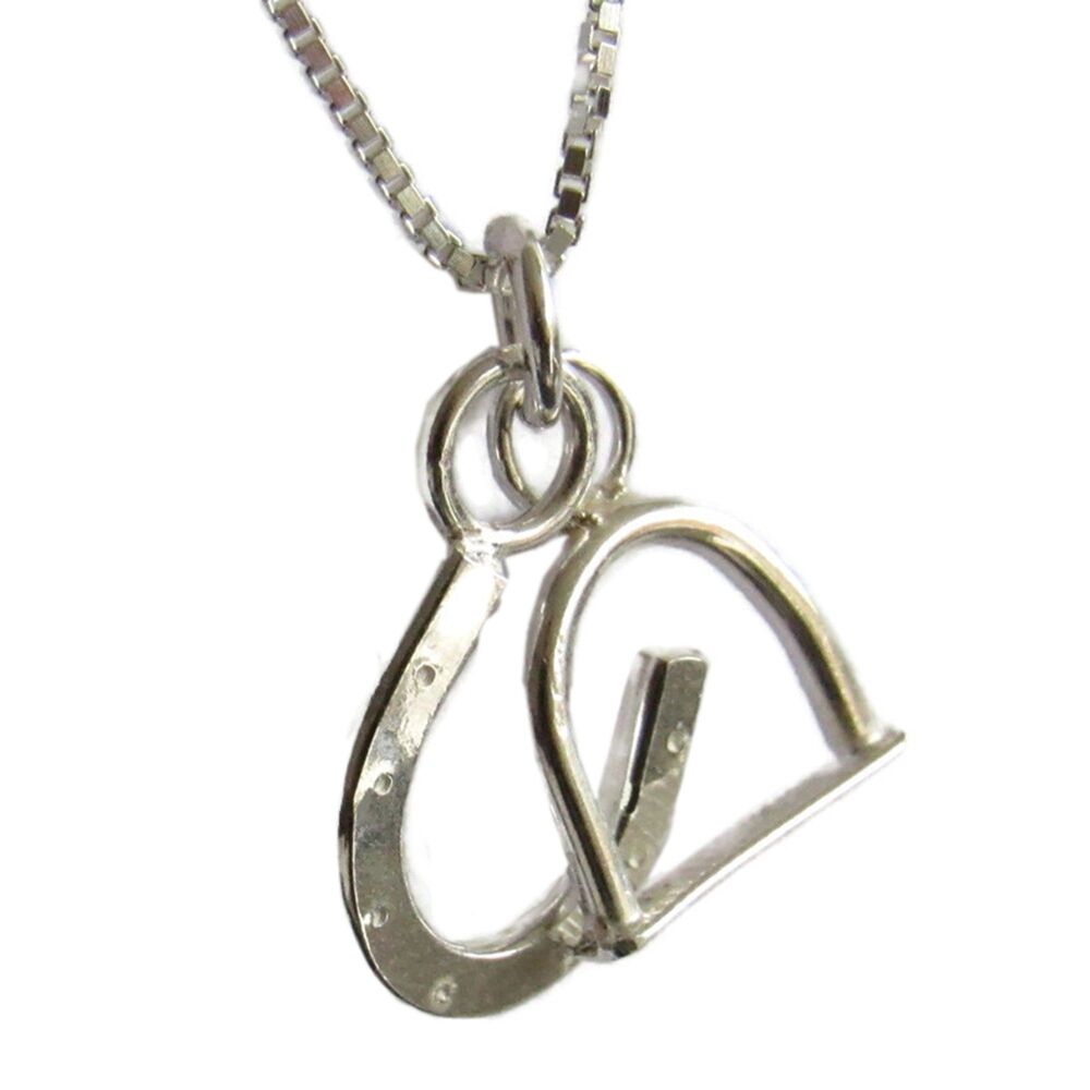 Silver Stirrup and Horseshoe Charm Necklace - HCP2H
