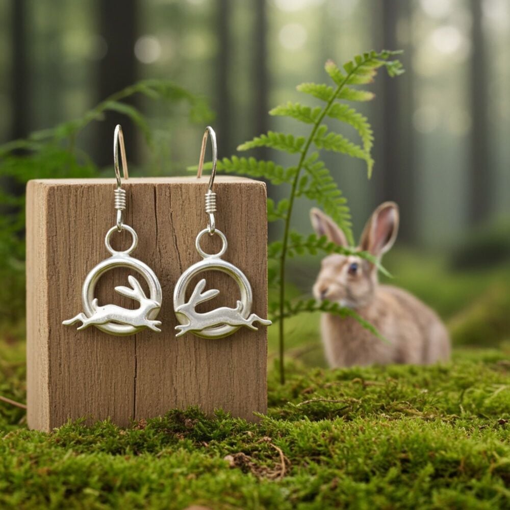 Silver Running Hare Earrings - HCE5