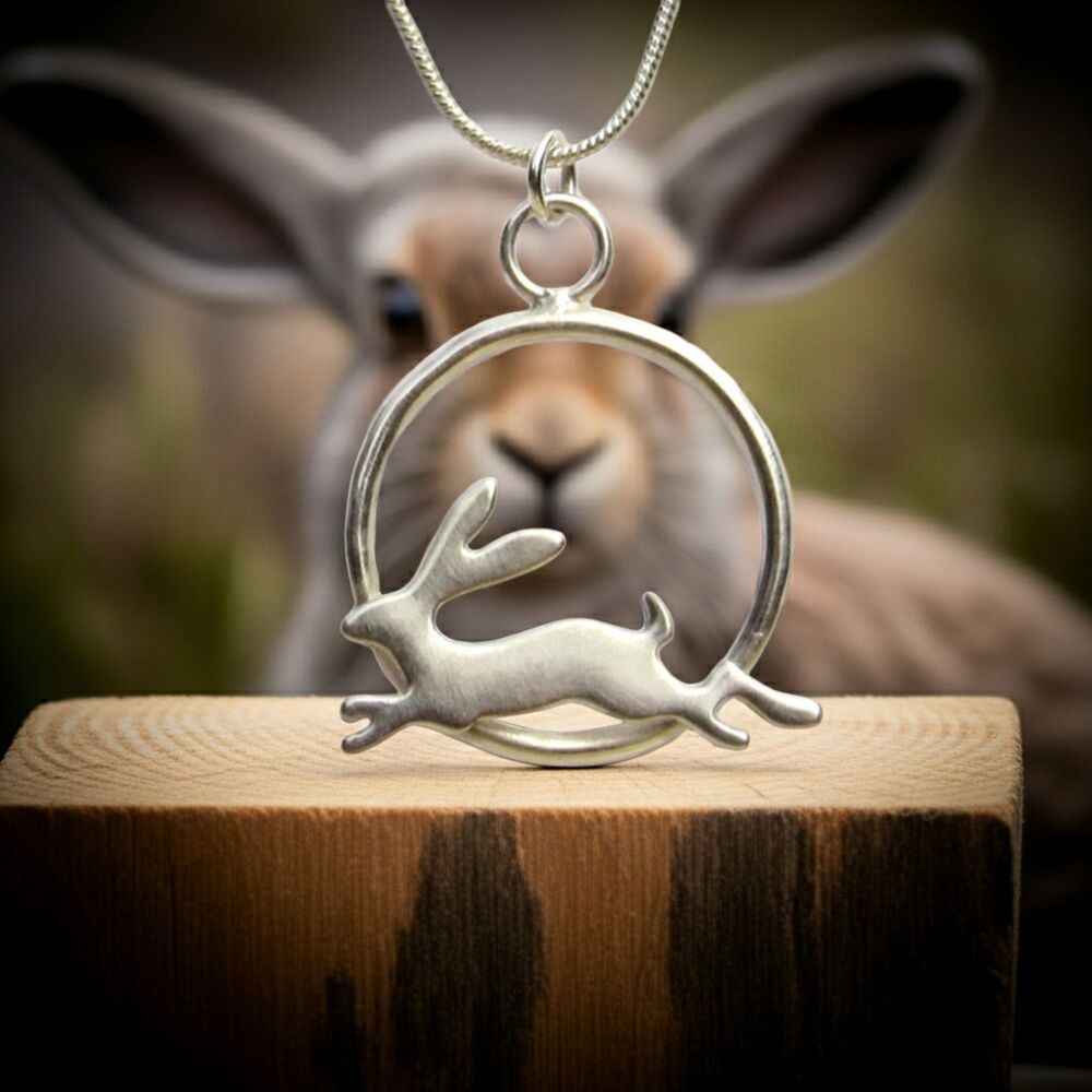 Silver Running Hare Pendant - HCP5