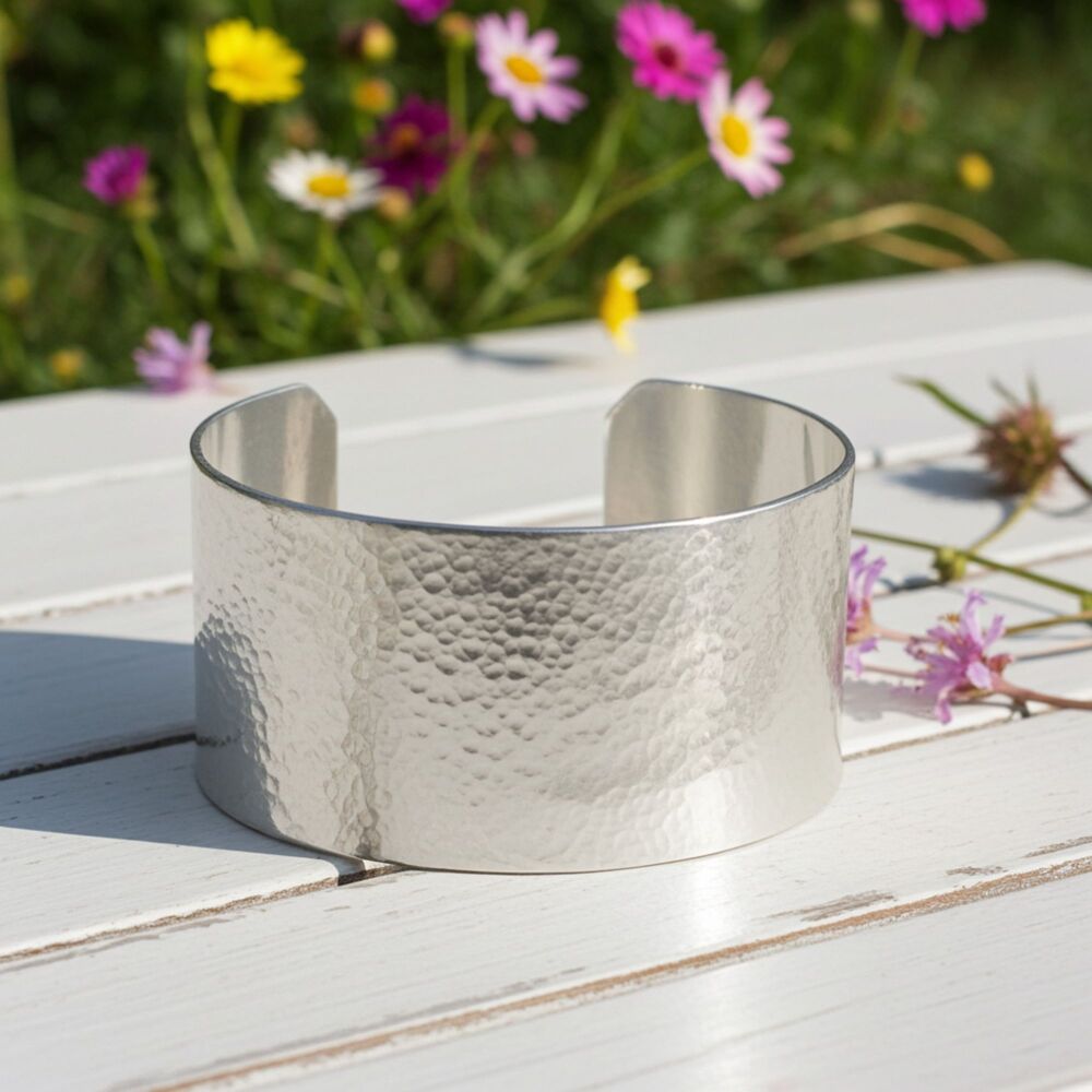 Silver Cuff Bracelet Hand Hammered  -  DDCB8