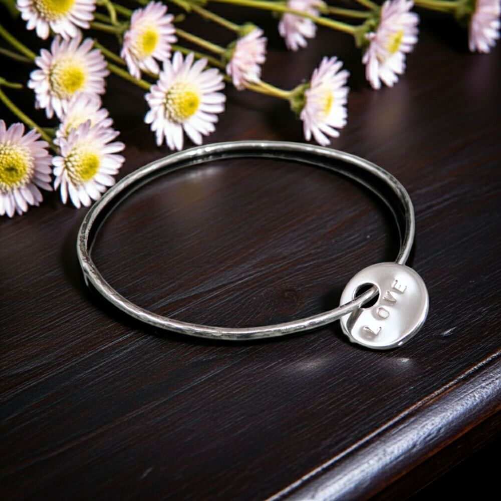 Silver Love Token Bangle- BCB3A
