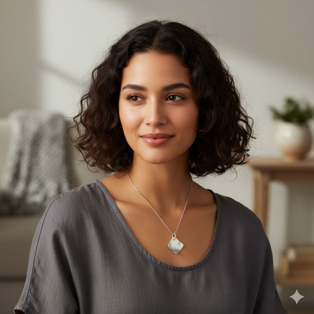 Handcrafted Textured Silver Square Necklace - DDP17