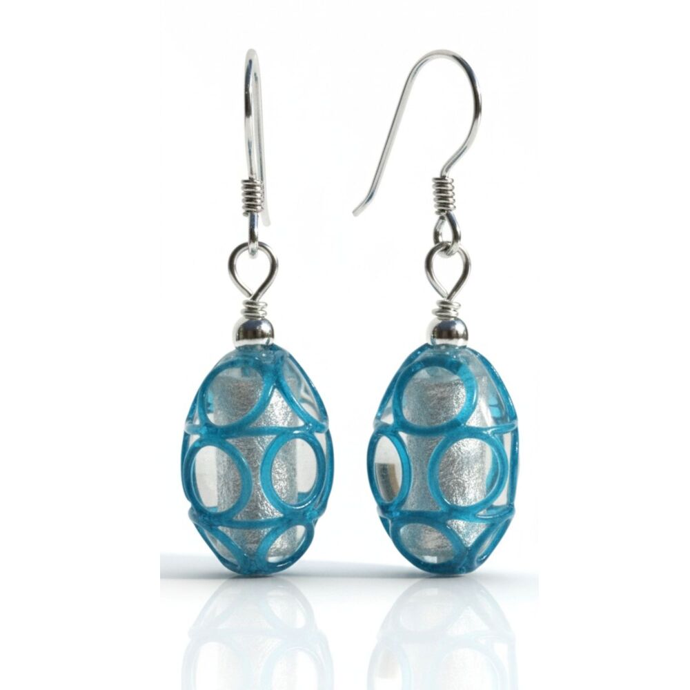 Blue Aqua Swirl Murano Dangle Earrings- MGE10lo