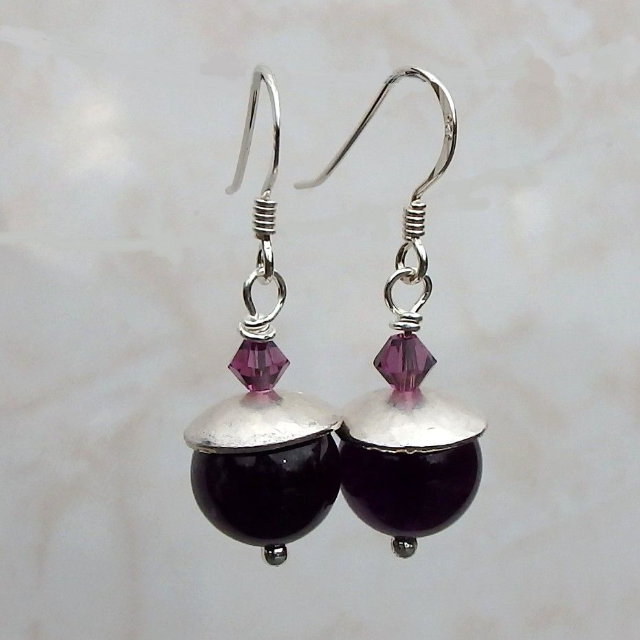 Silver Amethyst Drop Earrings  - BCE10