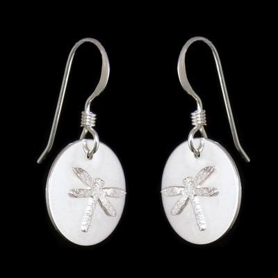 Silver Drop Dragonfly Earrings Dangly Textured Dragonflies Silver Drop Dragonfly Earrings Gce24