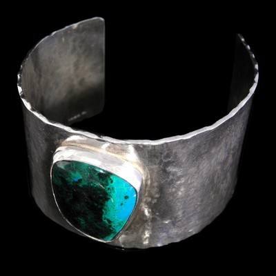 Wide Silver Cuff Bracelet - Turquoise  -  DDCB1