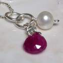 Faceted Ruby Heart and Pearl Silver Pendant - SO2