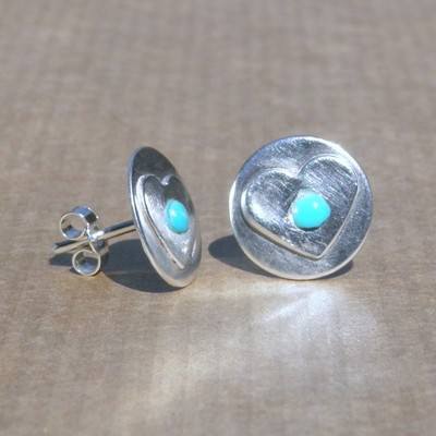 Silver Turquoise Heart Earrings | Handmade Turquoise Studs