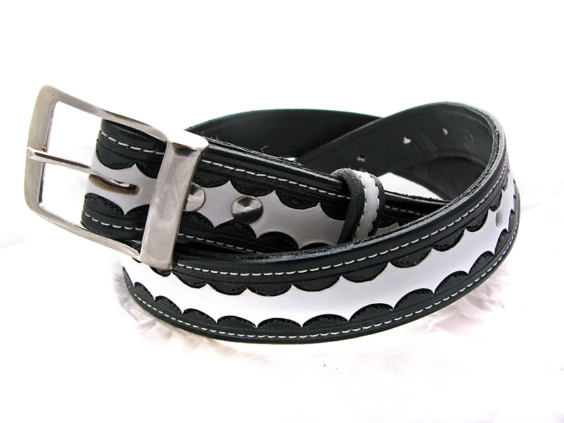 Handmade Leather Black and White Belt