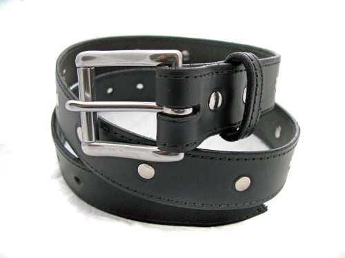 Handmade Black Leather Belt with Rivets