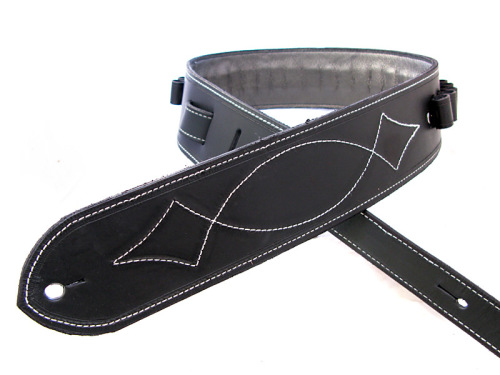 Handmade Black Leather Guitar Strap with Bullet Loops