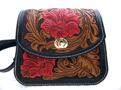 Handmade California Poppy Leather Shoulder Bag